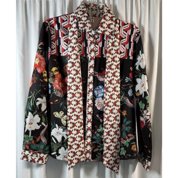 Liang Dian YiZ Bow Shirt Multi Color Print 2XL Academia Chic 80-70-01 - Picture 15 of 15